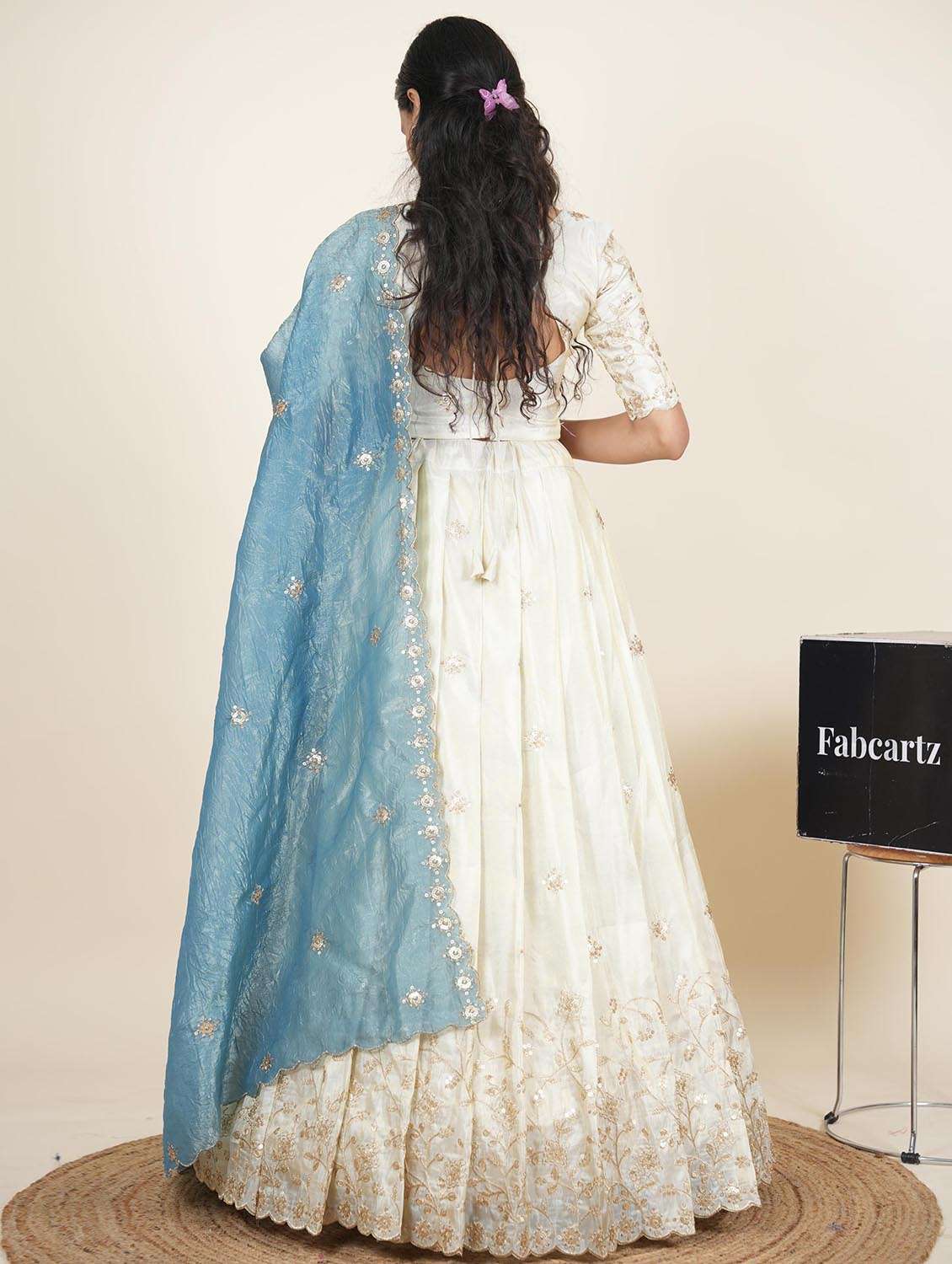 women solid with work semi-stitched flared lehenga - 22286941 -  Standard Image - 4