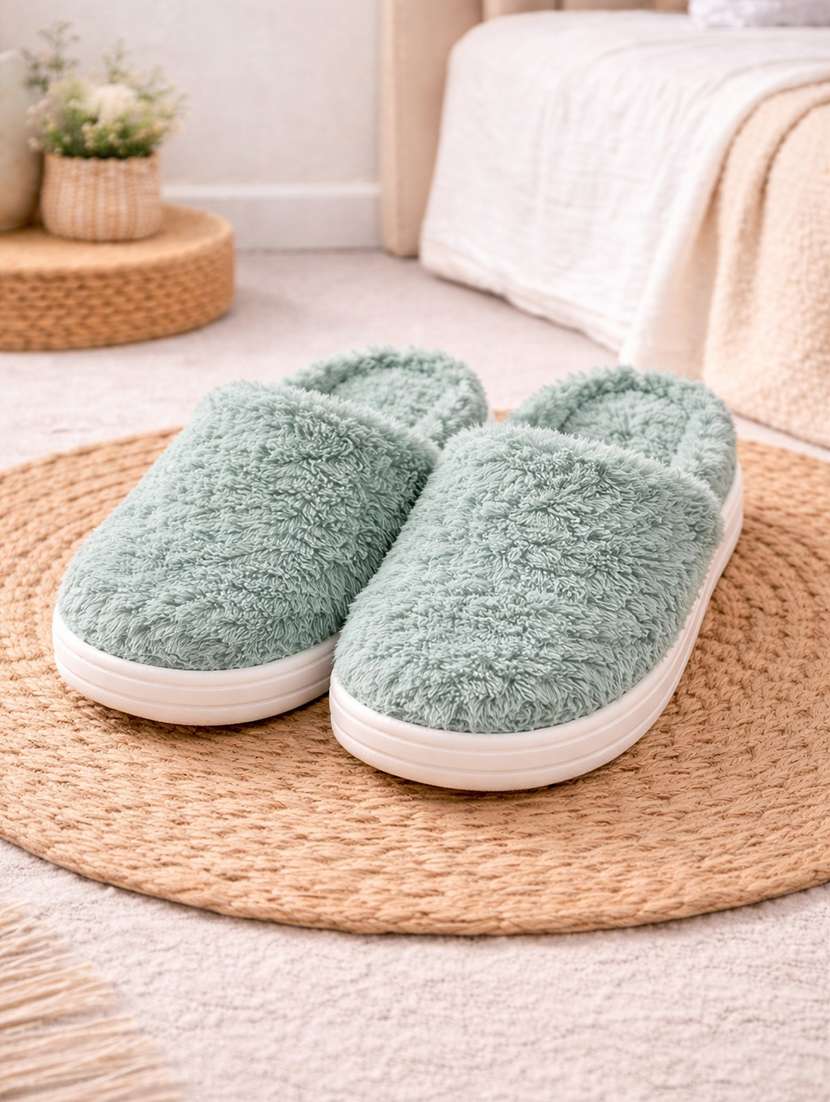 women solid slip on winterwear slipper - 22286960 -  Standard Image - 1