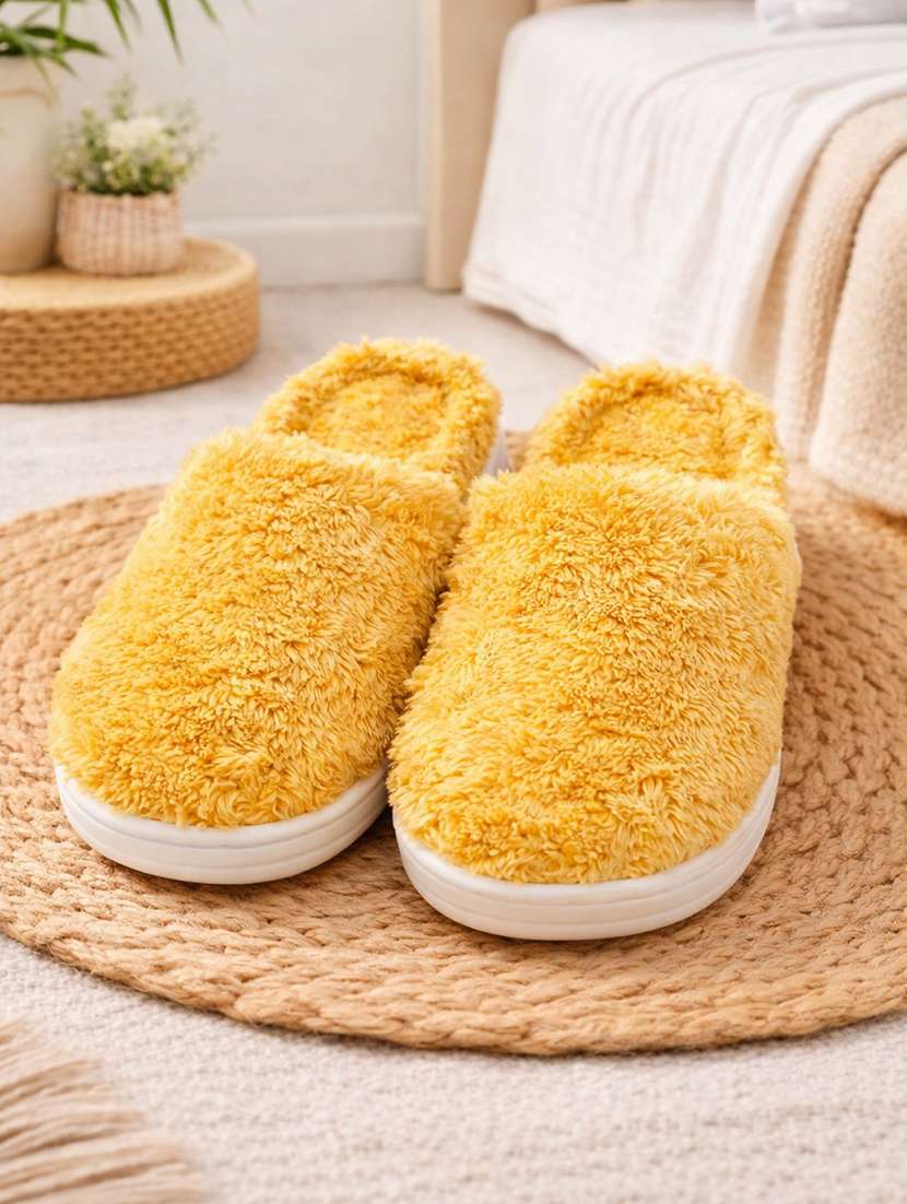 women solid slip on winterwear slipper - 22286963 -  Standard Image - 1