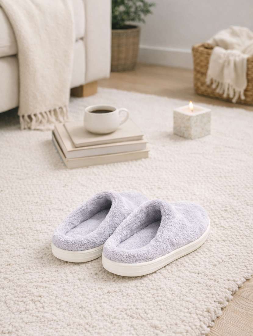 women solid slip on winterwear slipper - 22286965 -  Standard Image - 1