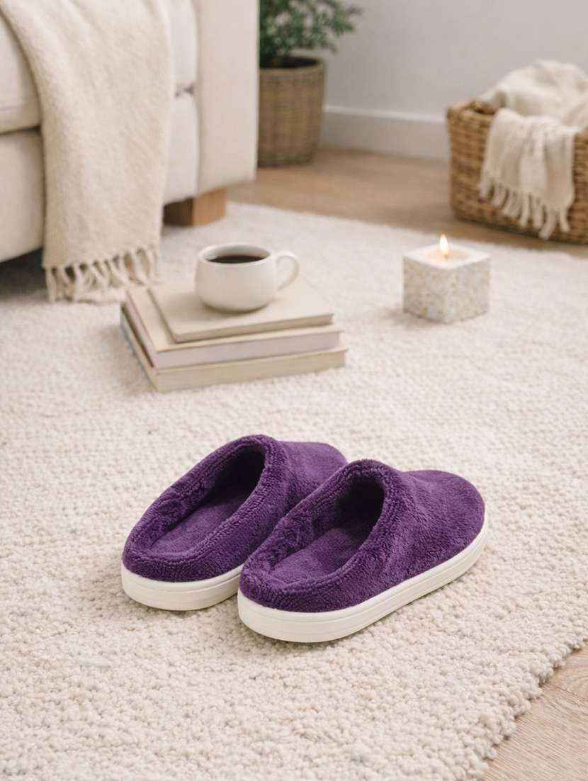 women solid slip on winterwear slipper - 22286968 -  Standard Image - 1