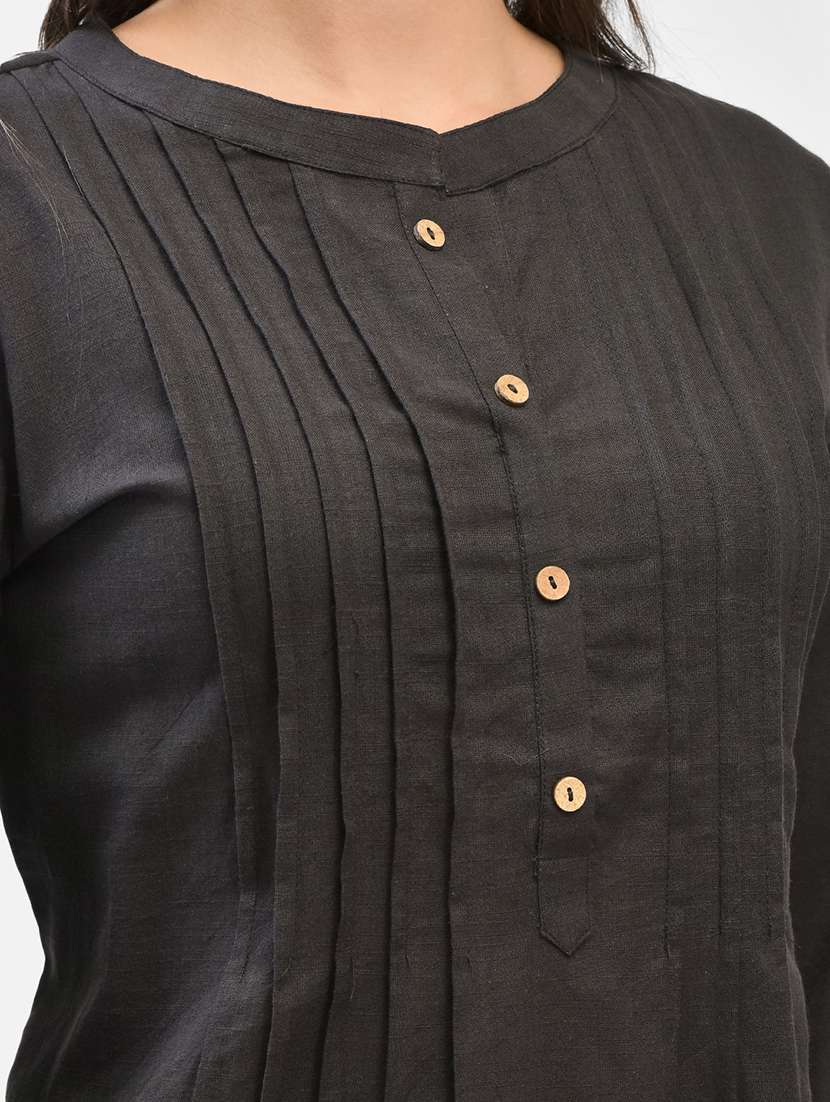 women solid long sleeve a-line kurti - 22287101 -  Standard Image - 4