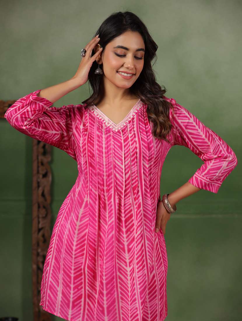 women printed three quarter sleeve a-line kurti - 22287107 -  Standard Image - 1
