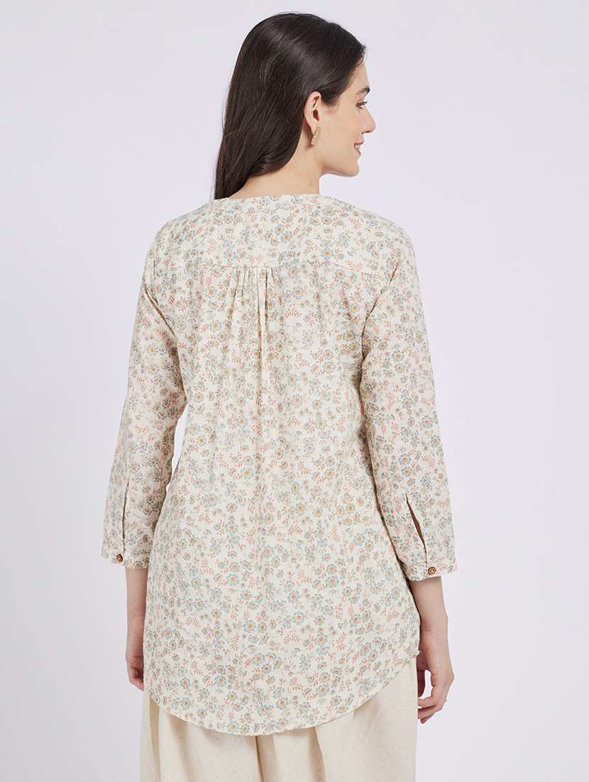 women floral printed three quarter sleeve a-line kurti - 22287111 -  Standard Image - 1