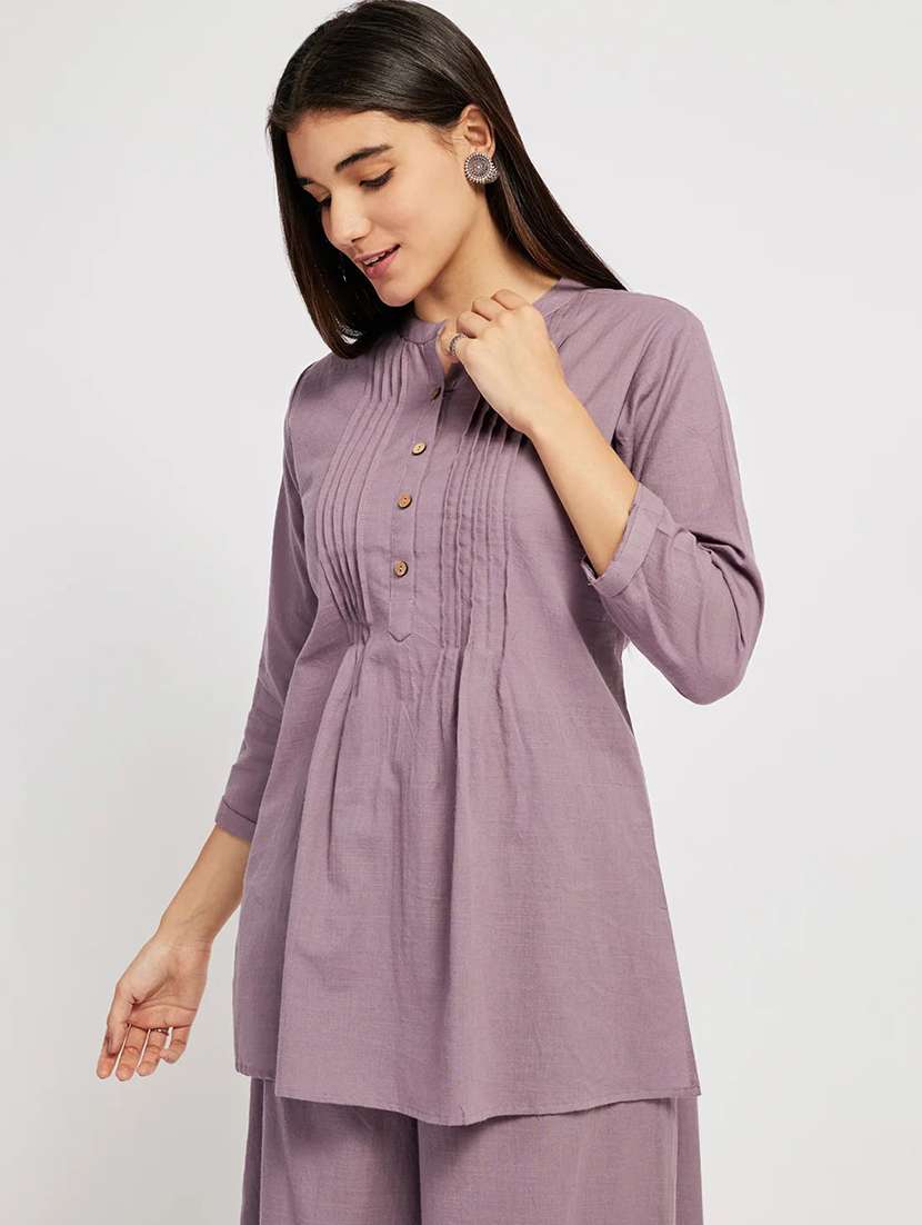 women solid three quarter sleeve a-line kurti