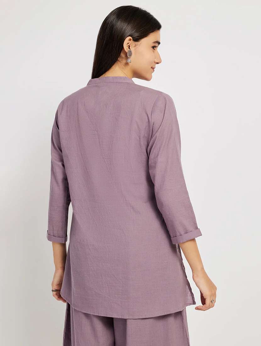 women solid three quarter sleeve a-line kurti - 22287118 -  Standard Image - 1