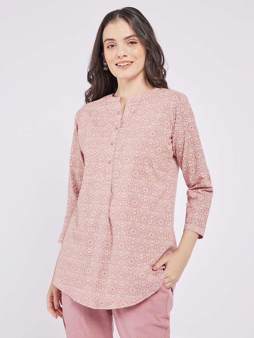 women printed three quarter sleeve a-line kurti