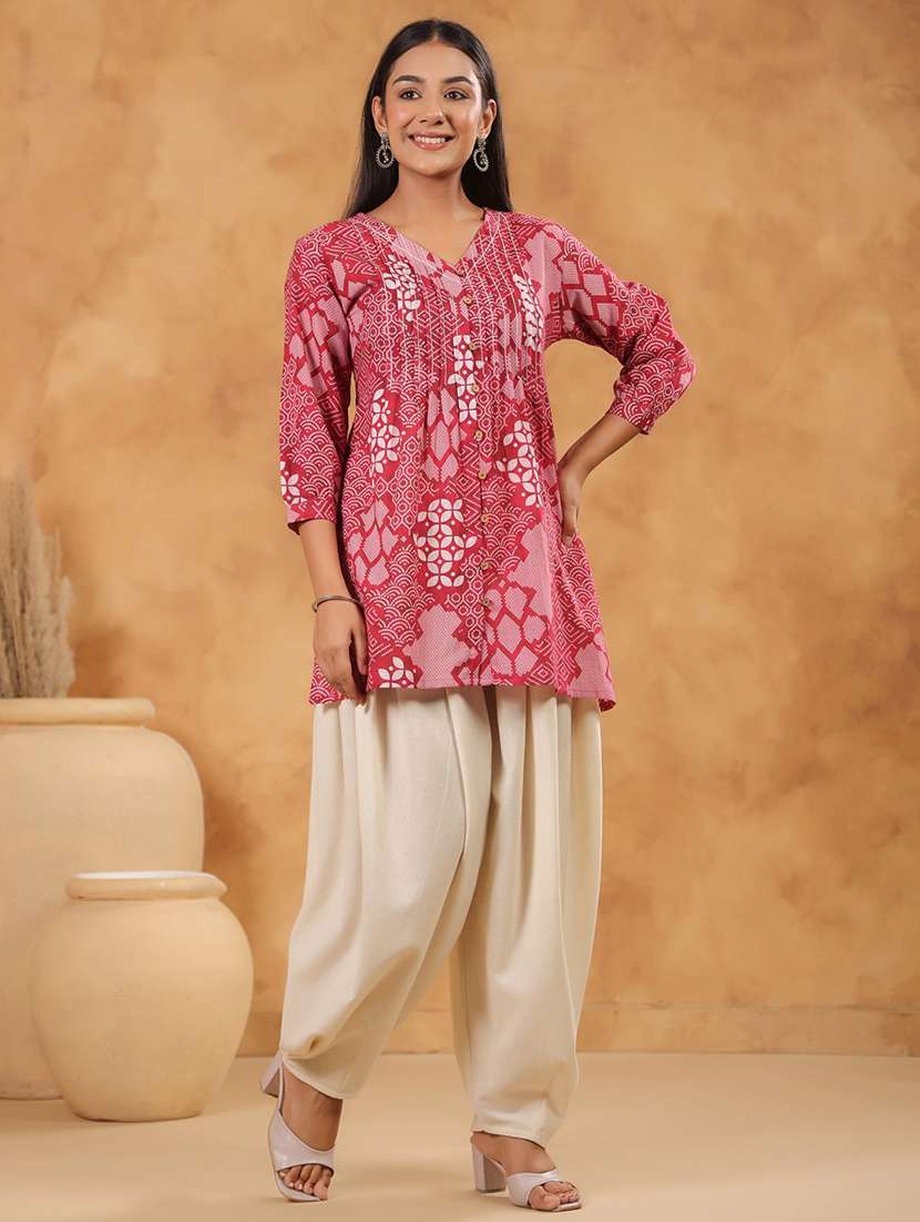 women printed three quarter sleeve a-line kurti - 22287123 -  Standard Image - 1
