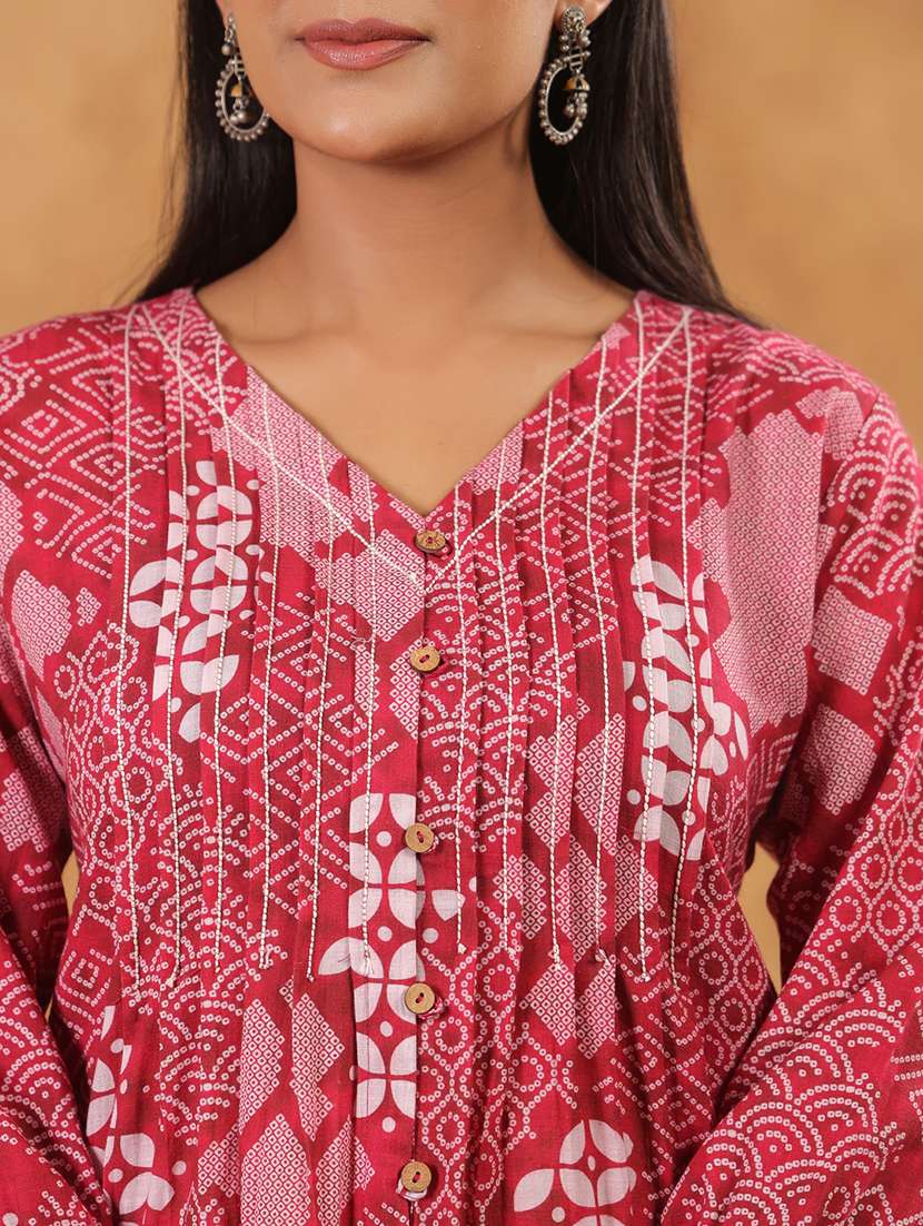 women printed three quarter sleeve a-line kurti - 22287123 -  Standard Image - 4