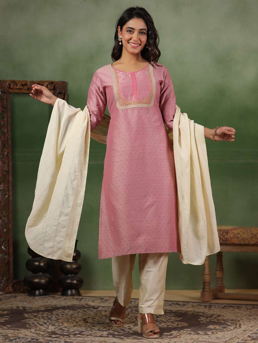 women self design three quarter sleeve kurta pant with dupatta set - 22287128 -  Standard Image - 1