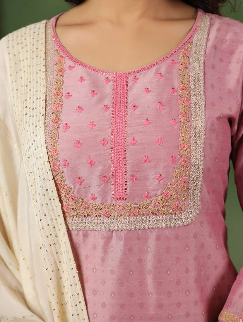 women self design three quarter sleeve kurta pant with dupatta set - 22287128 -  Standard Image - 4
