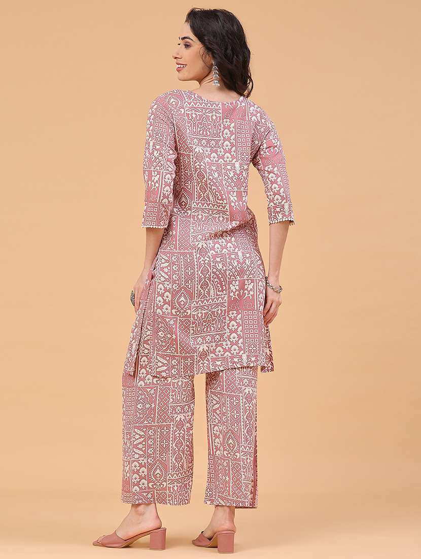 women printed three quarter sleeve ethnic co-ord set - 22287367 -  Standard Image - 4