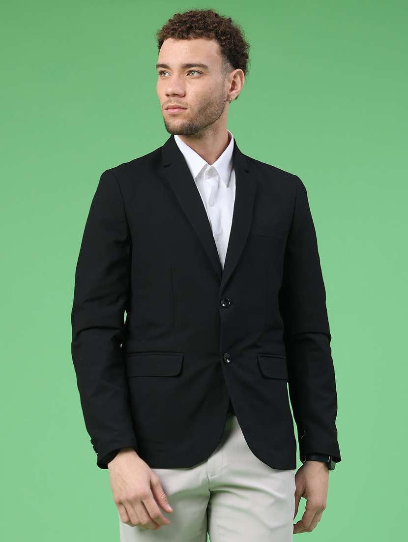 men solid lapel collar single breasted formal blazer - 22287421 -  Standard Image - 1