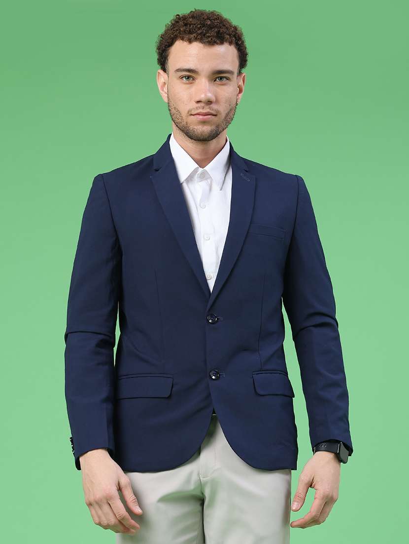 men solid lapel collar single breasted formal blazer - 22287422 -  Standard Image - 1