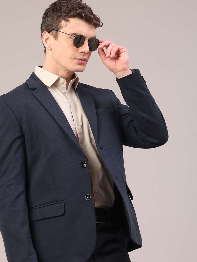 men solid lapel collar single breasted formal blazer