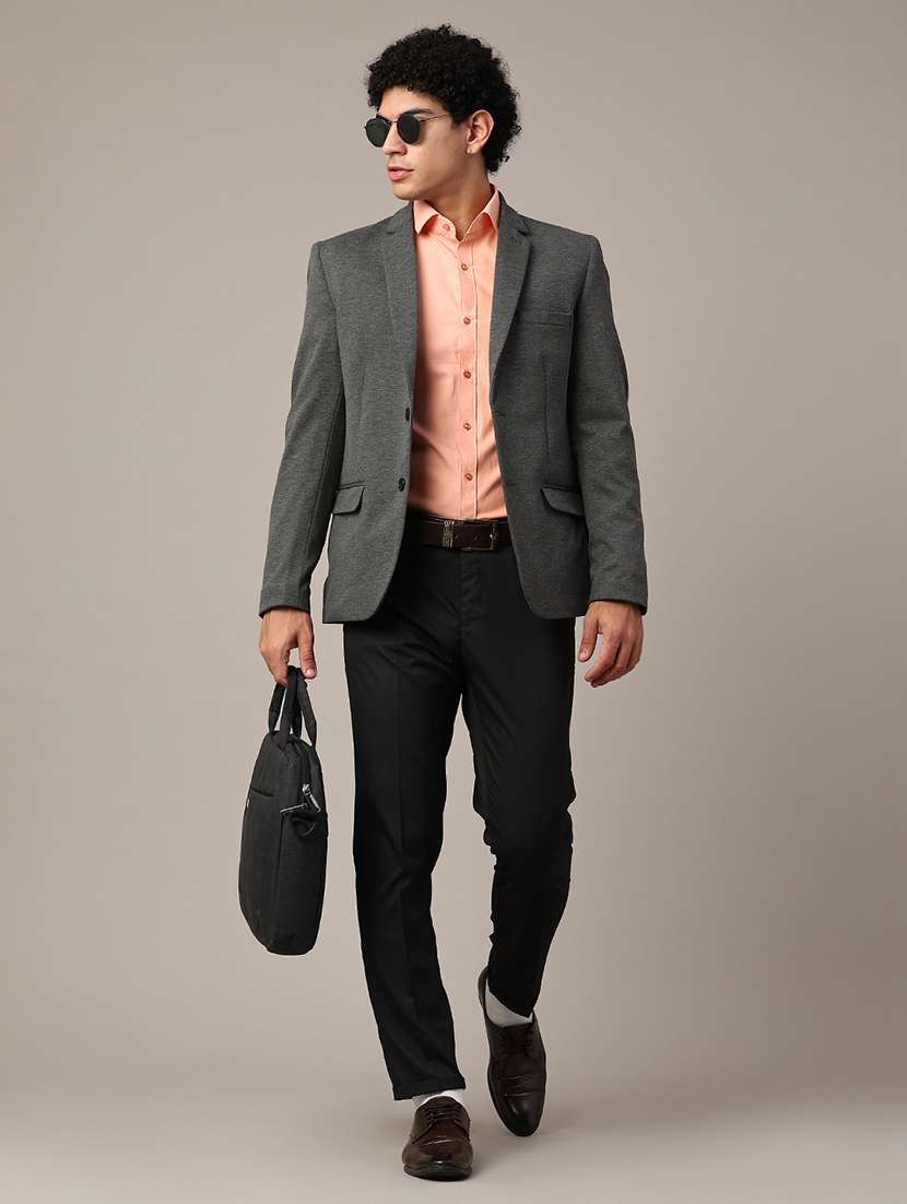 grey cotton single breasted formal blazer - 22287428 -  Standard Image - 4