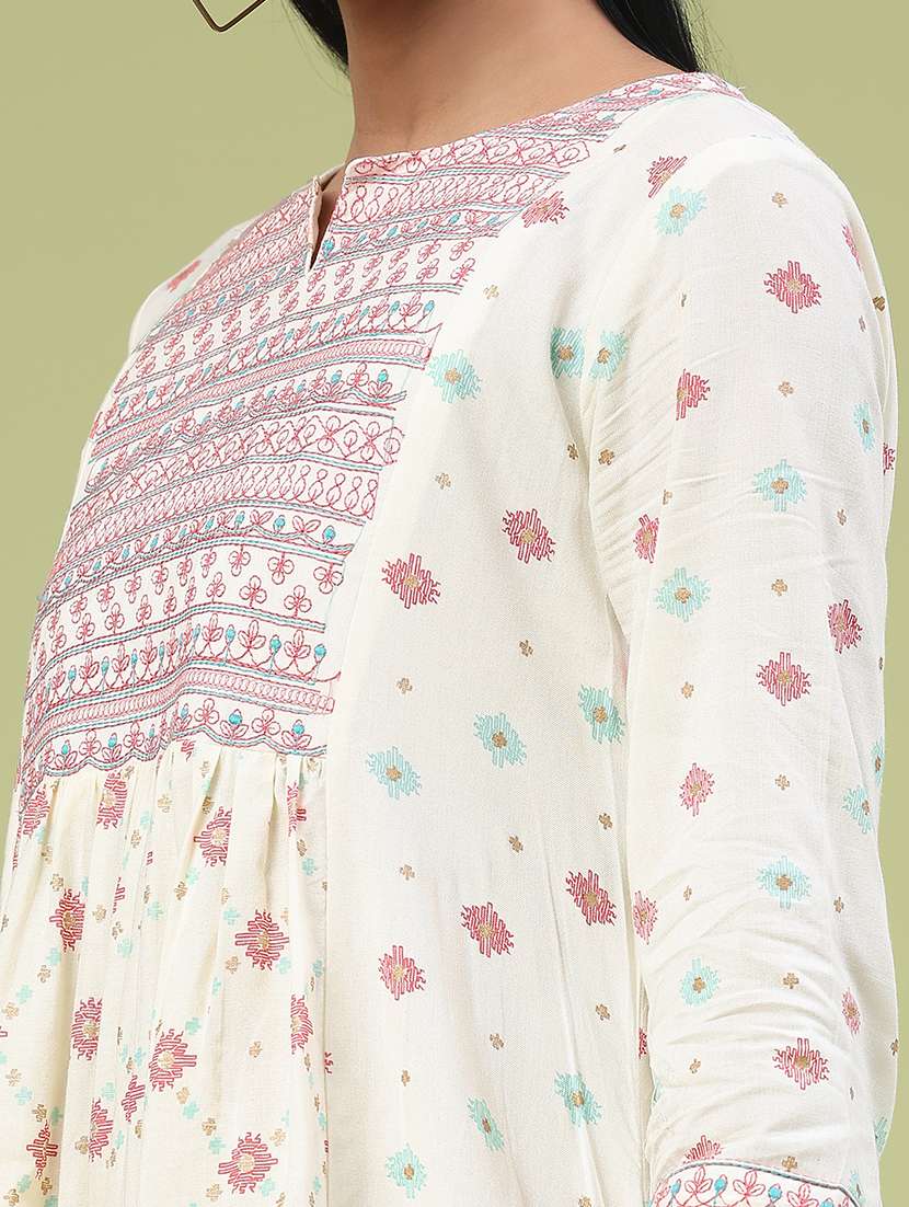 women printed three quarter sleeve a-line dress - 22287431 -  Standard Image - 1