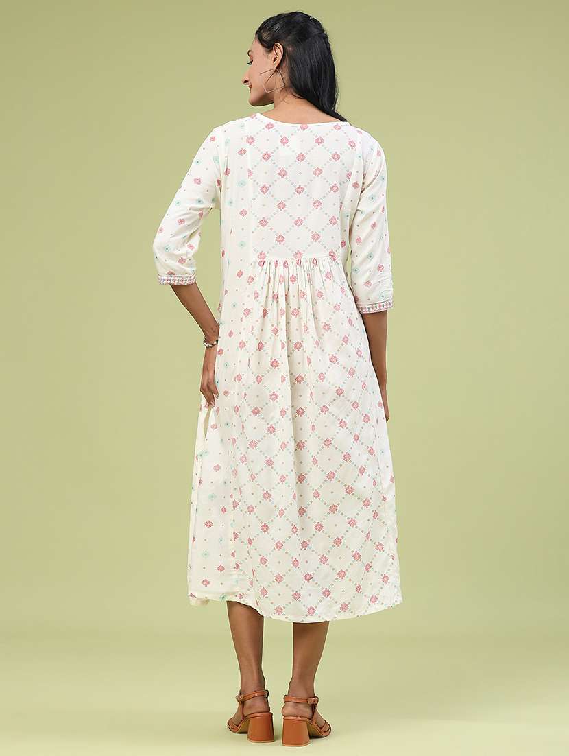 women printed three quarter sleeve a-line dress - 22287431 -  Standard Image - 4