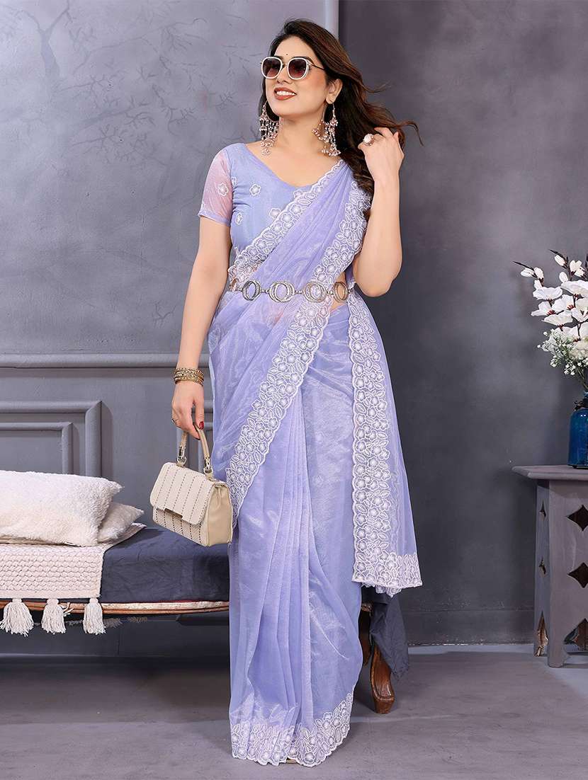 women solid with embroidered bordered saree with blouse - 22287447 -  Standard Image - 1