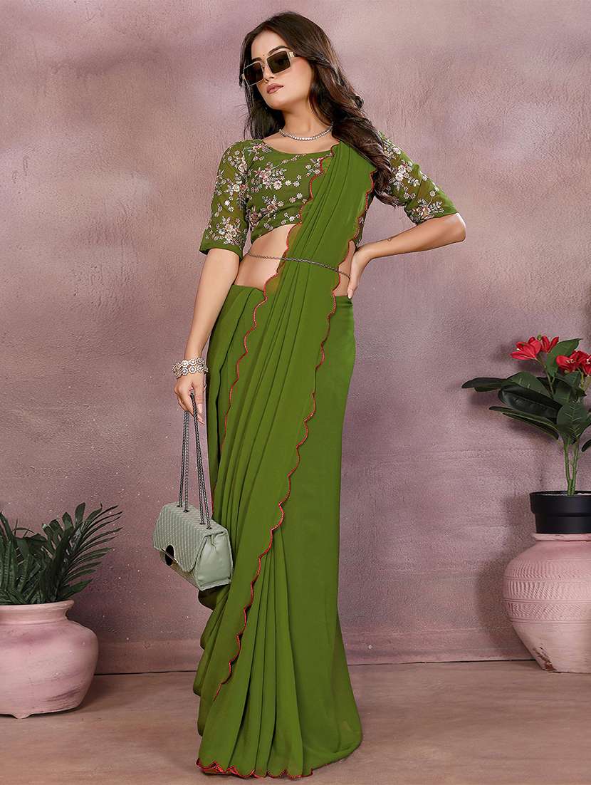 women solid plain saree with blouse - 22287462 -  Standard Image - 4