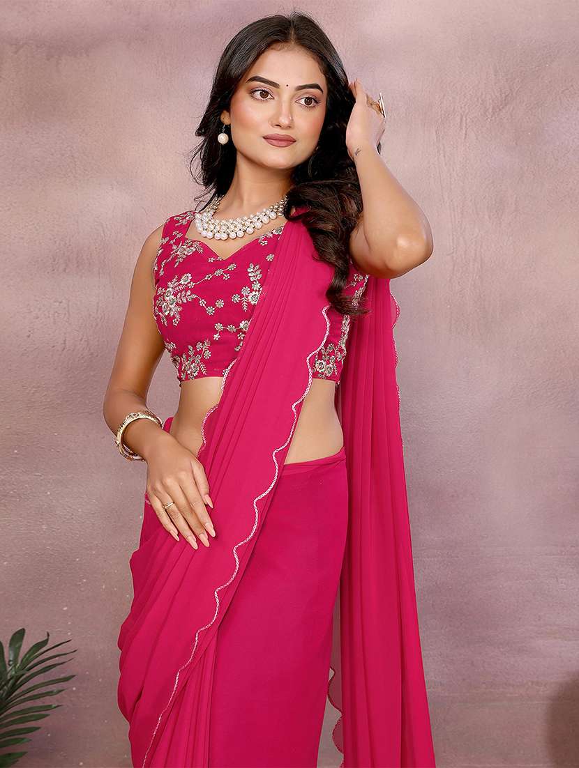 women solid plain saree with blouse - 22287464 -  Standard Image - 1
