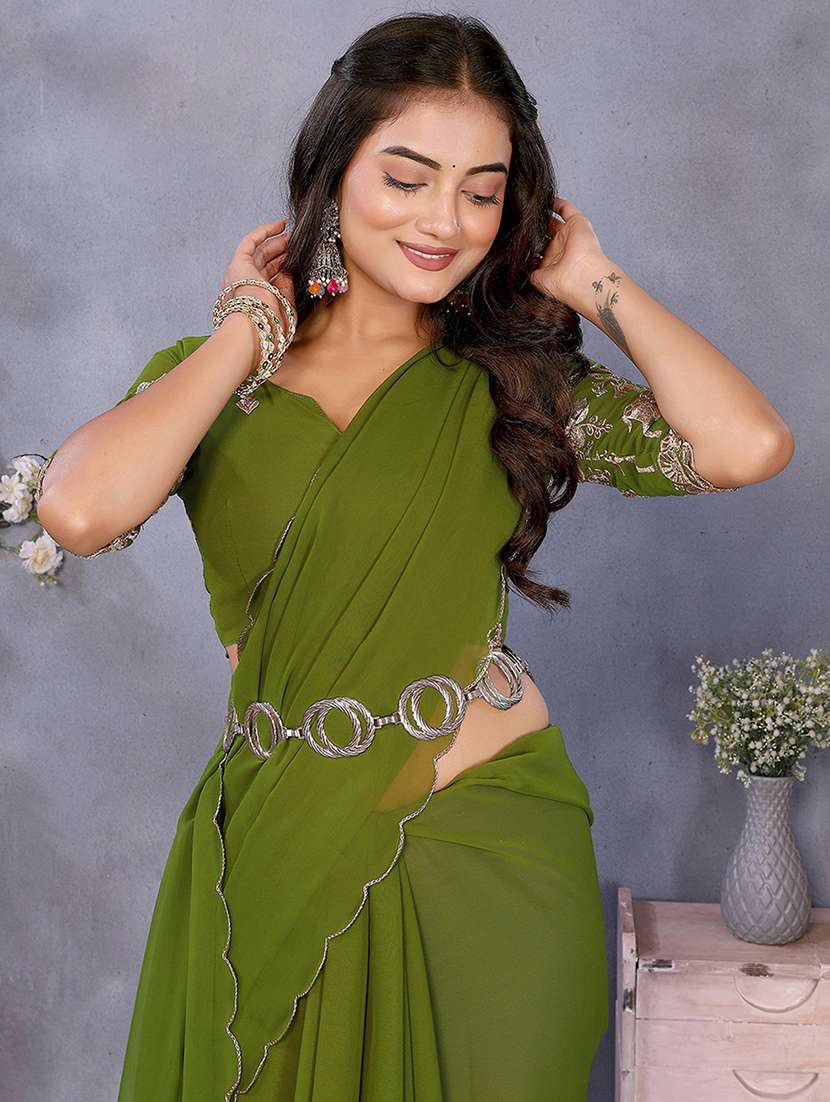 women solid plain saree with blouse - 22287466 -  Standard Image - 1