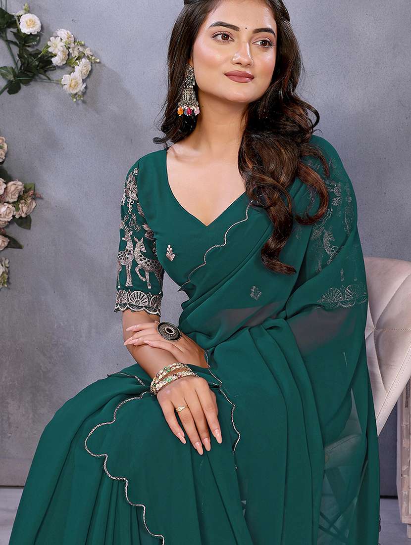 women solid plain saree with blouse - 22287471 -  Standard Image - 4
