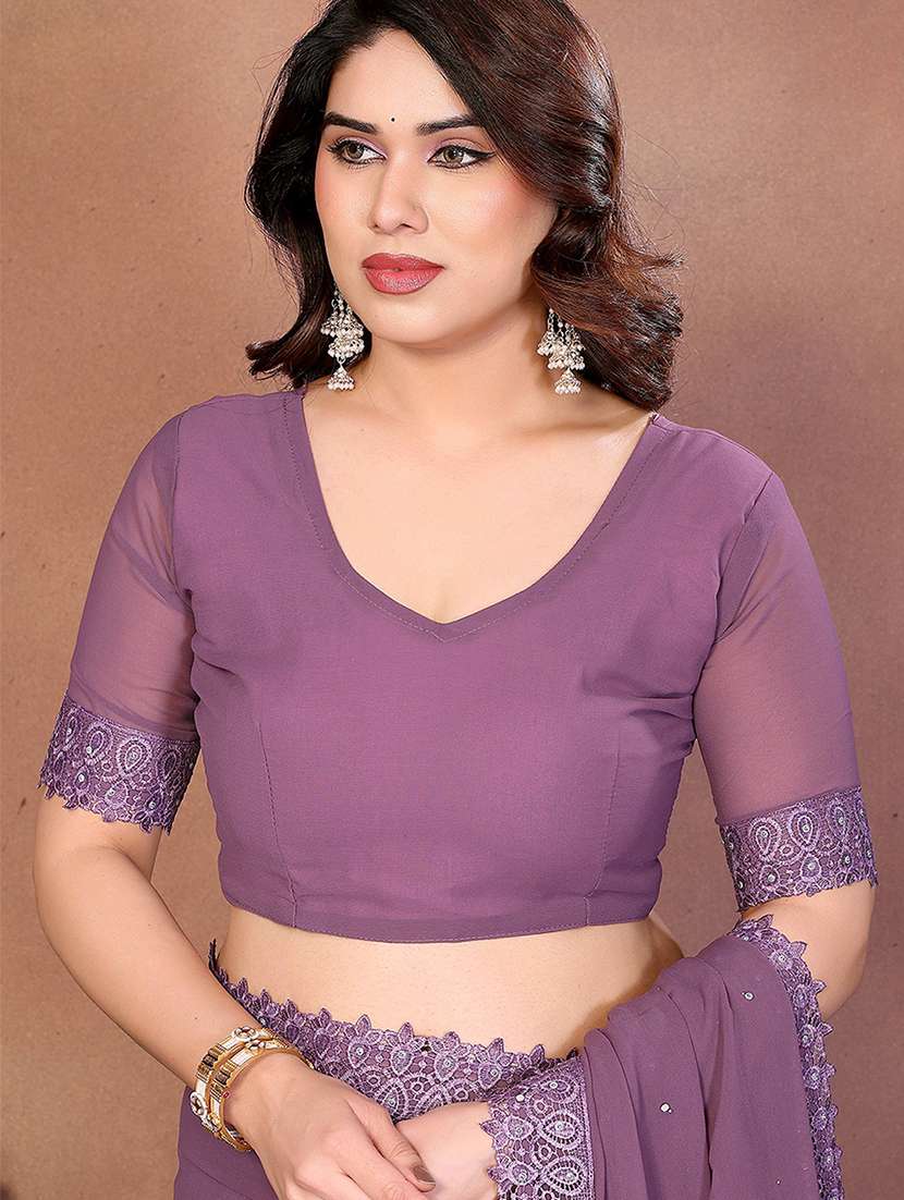 women solid with work embellished saree with blouse - 22287493 -  Standard Image - 4