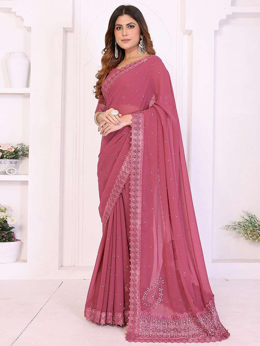 women solid with work embellished saree with blouse - 22287502 -  Standard Image - 1