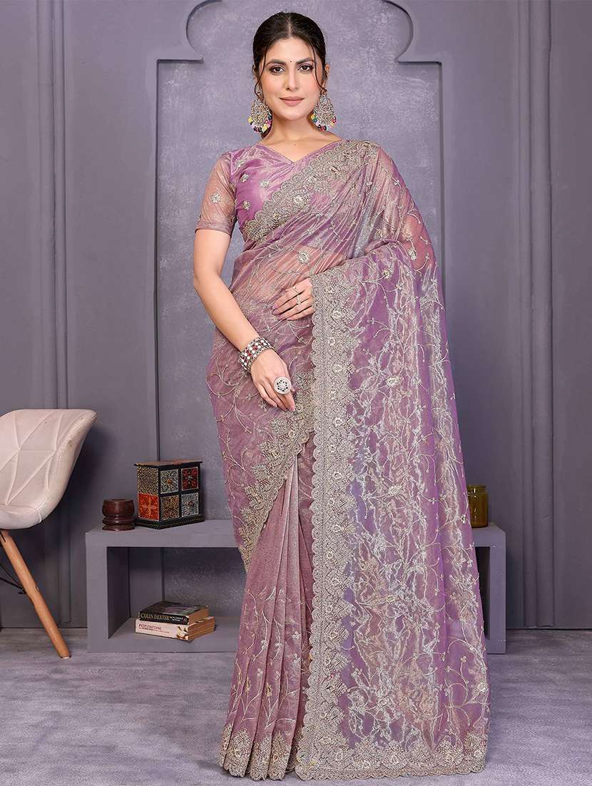 women solid with work embroidered saree with blouse - 22287506 -  Standard Image - 1