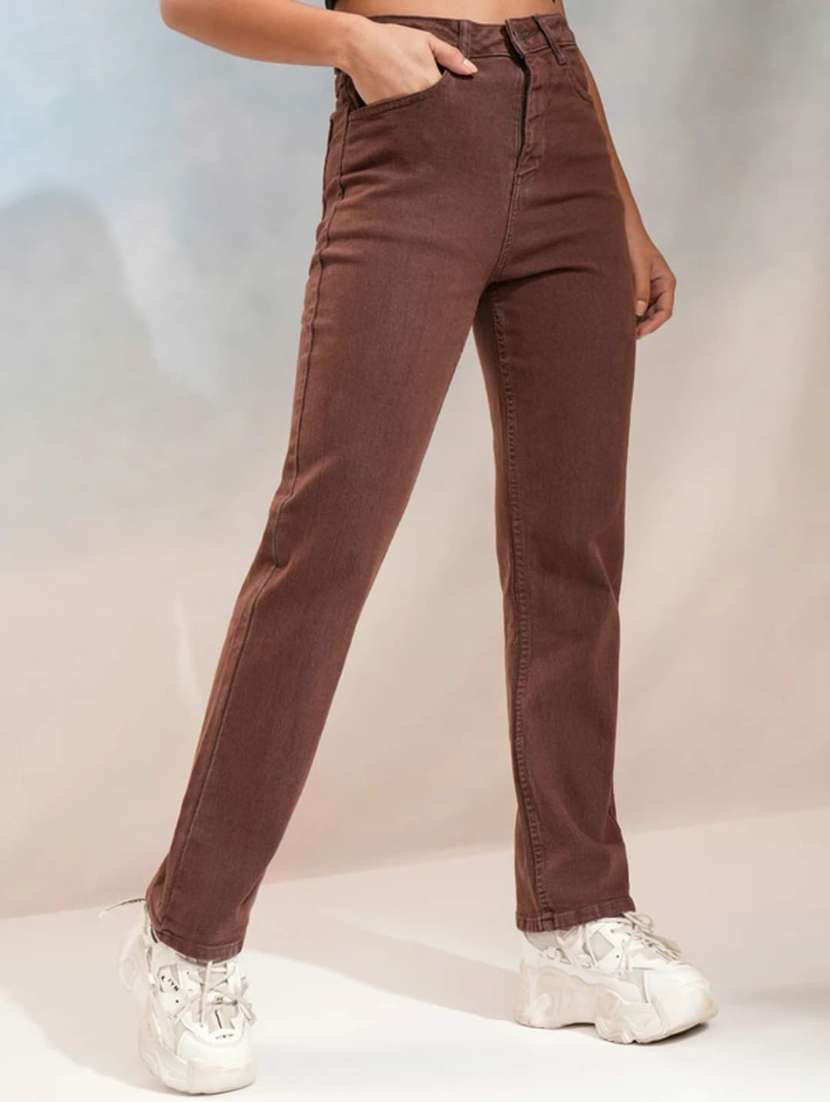 women solid high rise straight fit jean - 22287516 -  Standard Image - 1