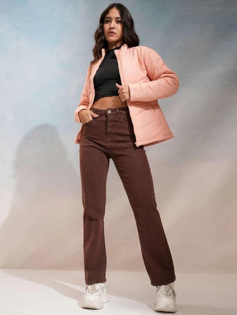 women solid high rise straight fit jean - 22287516 -  Standard Image - 4