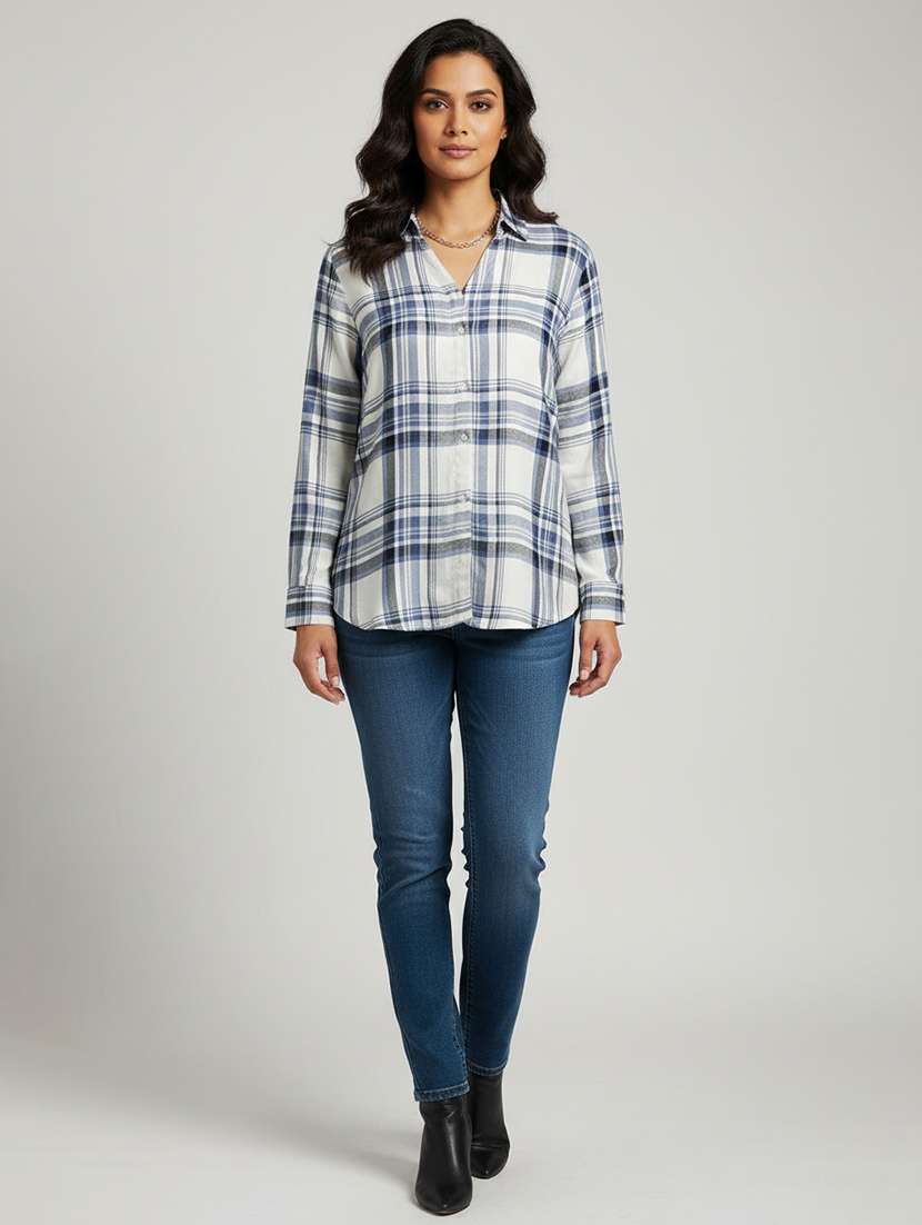 women checkered long sleeve collared shirt - 22287563 -  Standard Image - 1