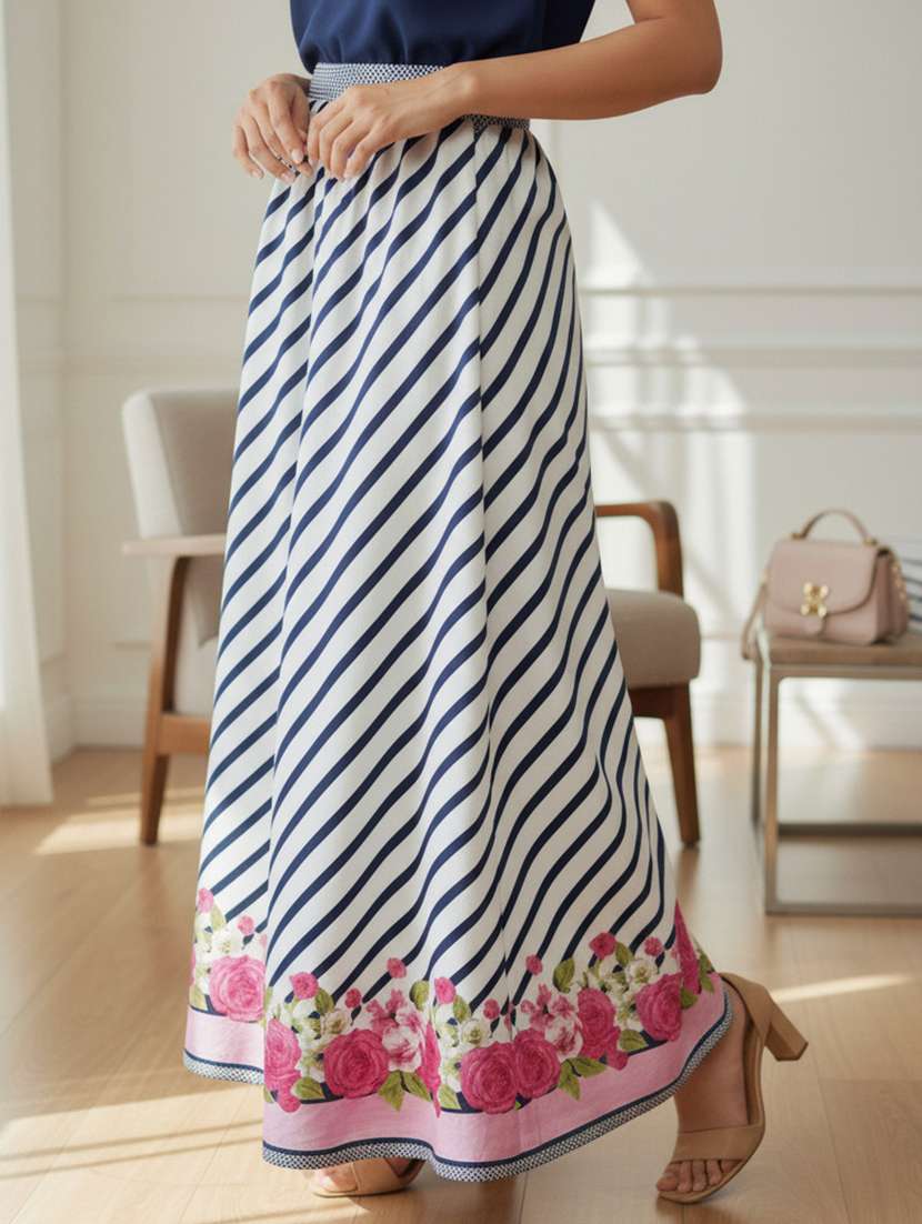 womne printed high rise flared skirt - 22287564 -  Standard Image - 1