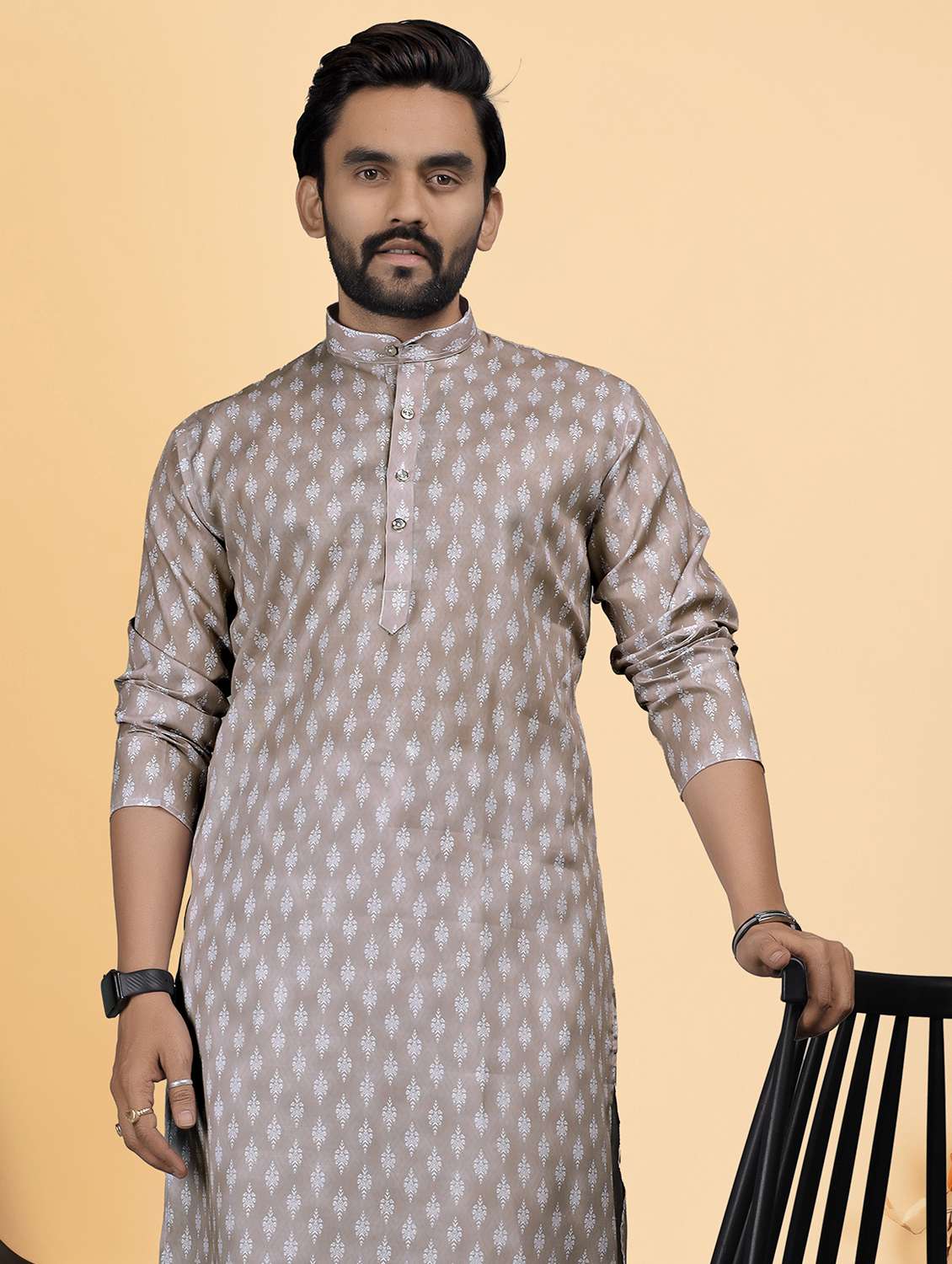 men printed mandarin neck kurta pyjama ethnic wear set - 22287633 -  Standard Image - 1