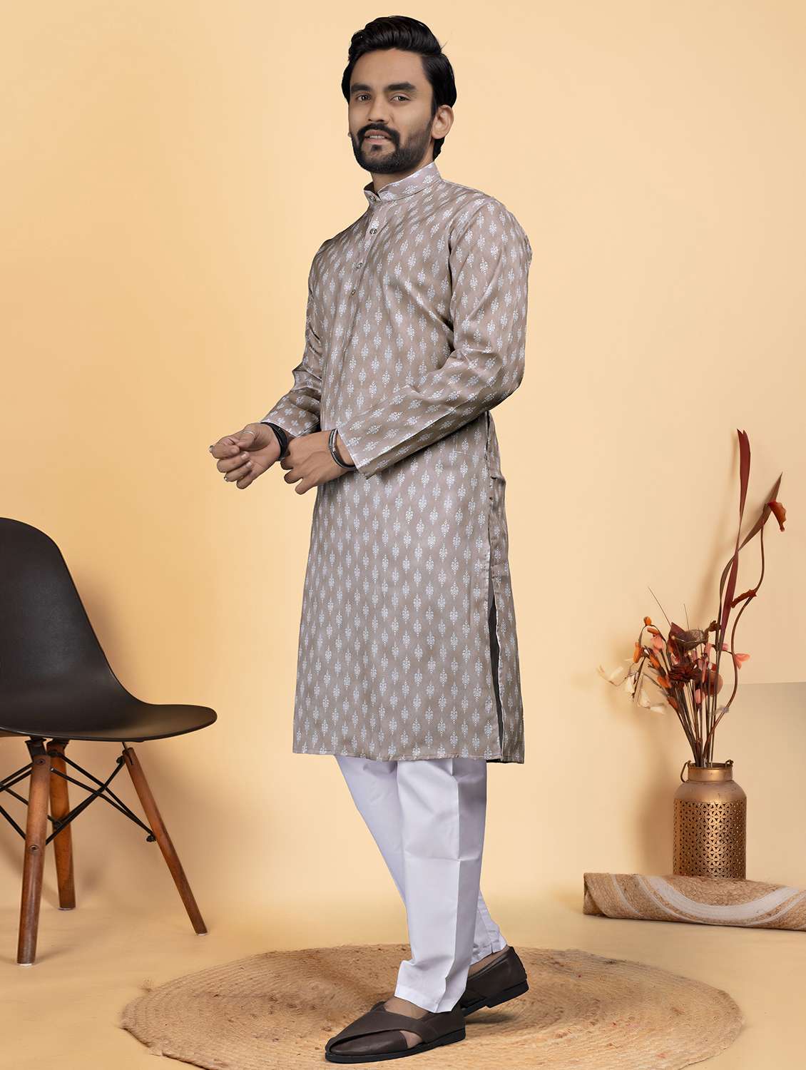 men printed mandarin neck kurta pyjama ethnic wear set - 22287633 -  Standard Image - 4