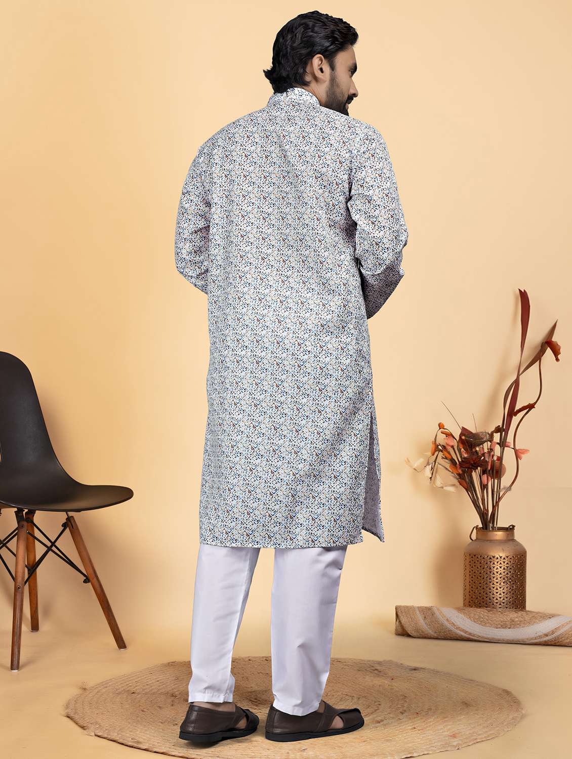 men printed mandarin neck kurta pyjama ethnic wear set - 22287635 -  Standard Image - 4