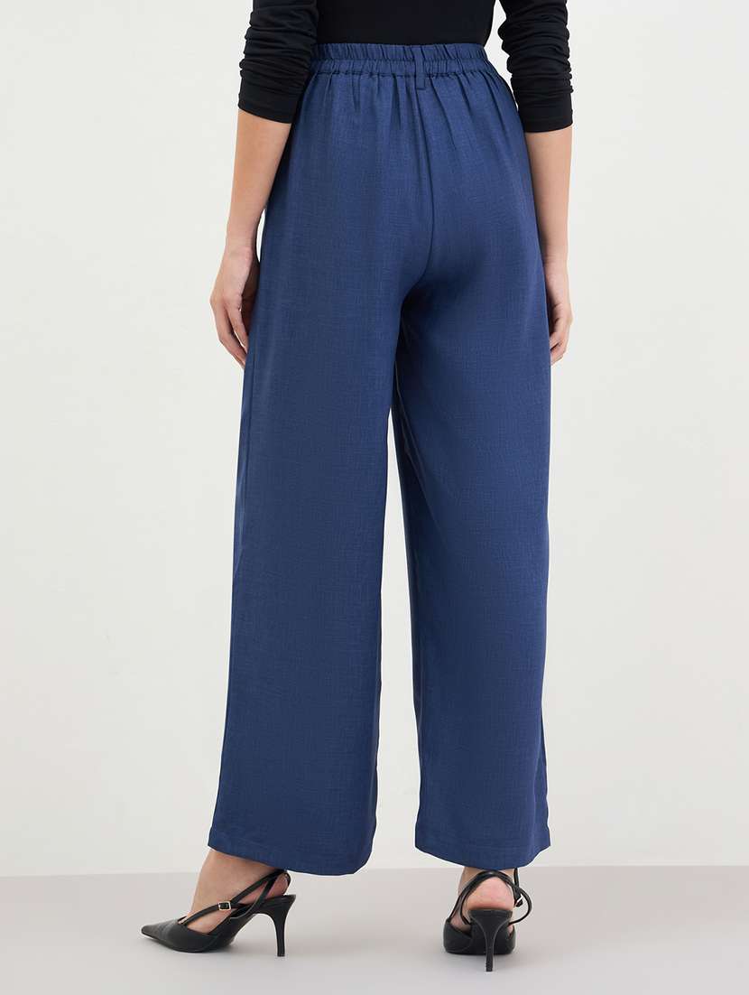 women solid high rise wide leg trouser - 22287778 -  Standard Image - 1