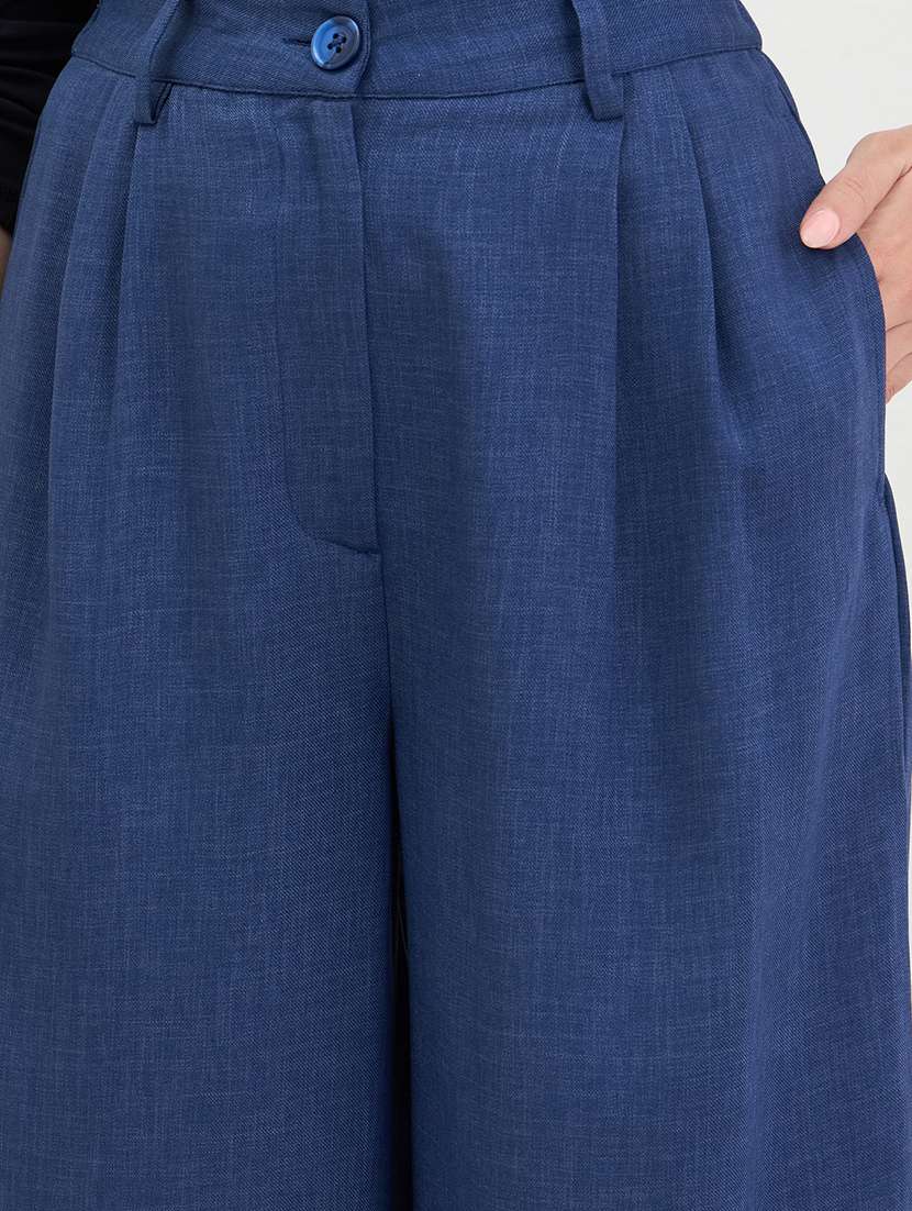 women solid high rise wide leg trouser - 22287778 -  Standard Image - 4