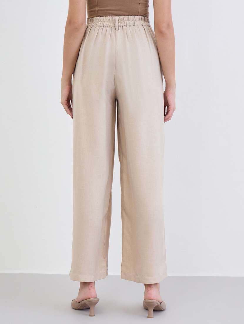 women solid high rise wide leg trouser - 22287779 -  Standard Image - 1