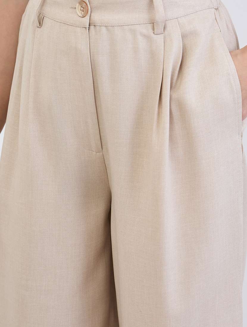 women solid high rise wide leg trouser - 22287779 -  Standard Image - 4