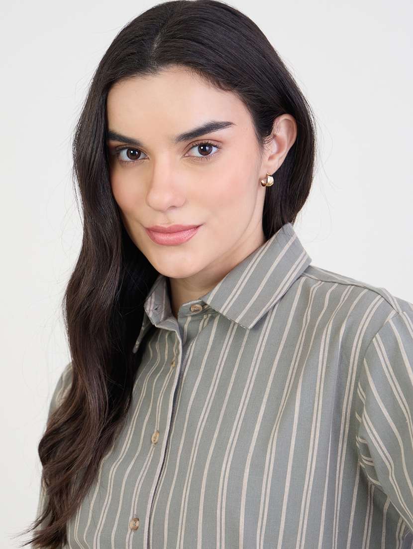 women striped collared long sleeve regular shirt - 22287791 -  Standard Image - 4