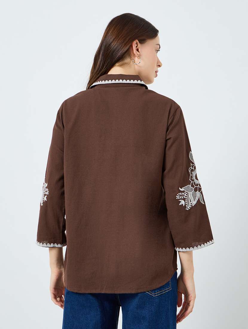 women embroidered collared long sleeve shirt - 22287794 -  Standard Image - 1