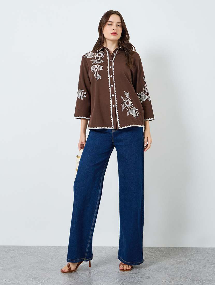 women embroidered collared long sleeve shirt - 22287794 -  Standard Image - 4