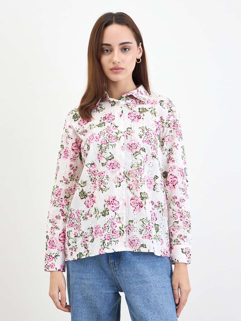 women floral print collared long sleeve shirt - 22287796 -  Standard Image - 1