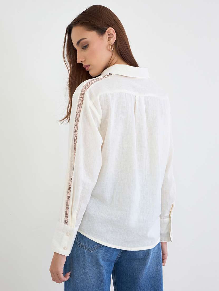 women solid collared long sleeve shirt - 22287799 -  Standard Image - 1