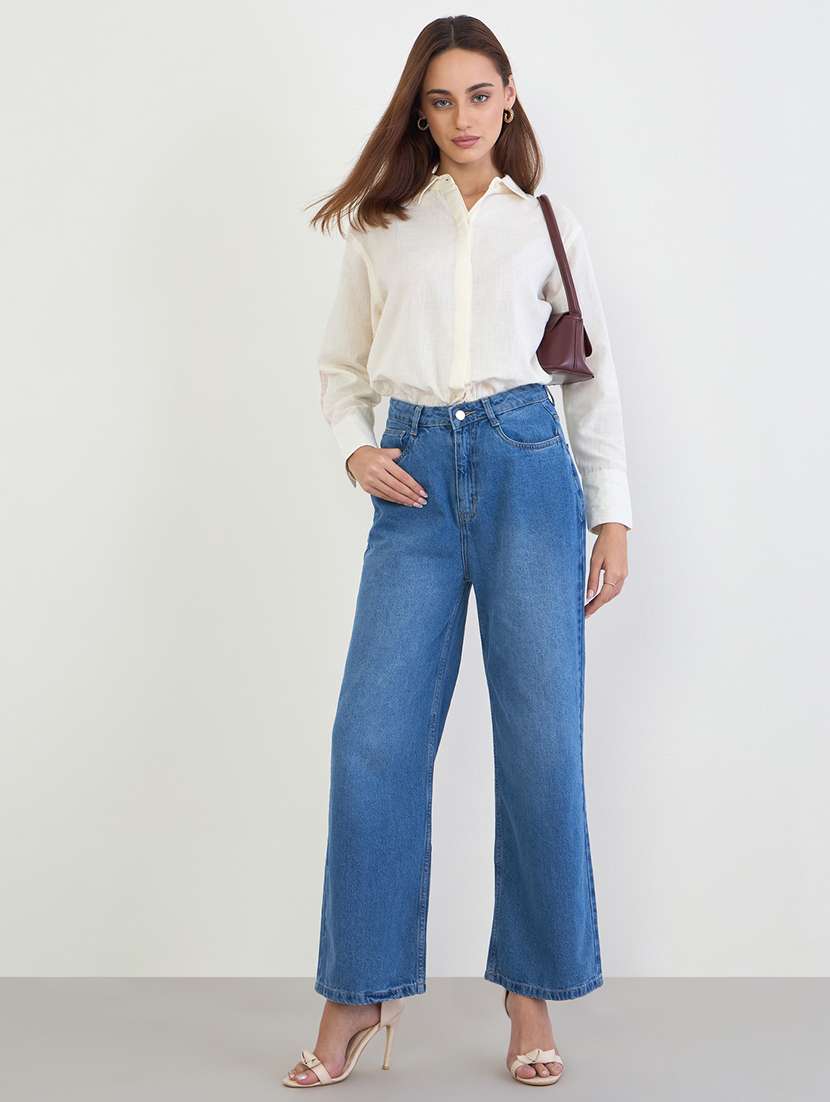 women solid collared long sleeve shirt - 22287799 -  Standard Image - 4