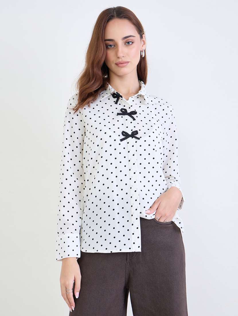 women printed collared long sleeve shirt - 22287802 -  Standard Image - 1