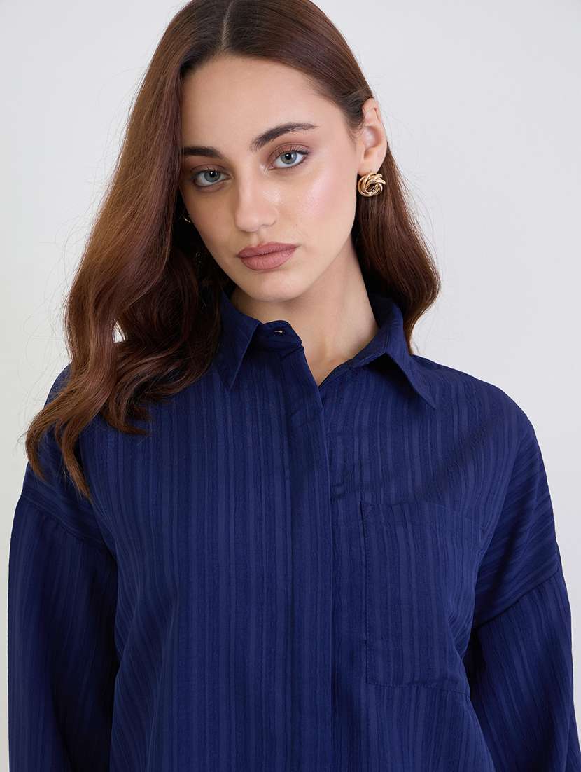 women solid collared long sleeve shirt - 22287805 -  Standard Image - 1