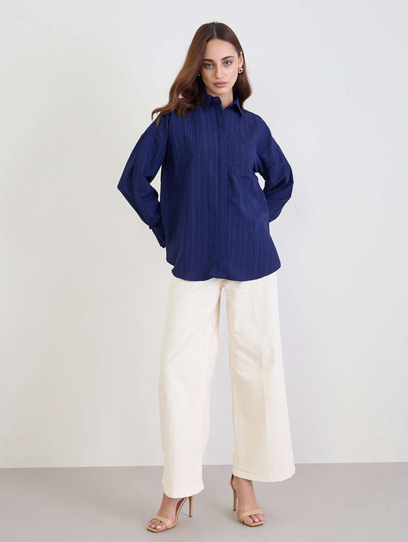 women solid collared long sleeve shirt - 22287805 -  Standard Image - 4